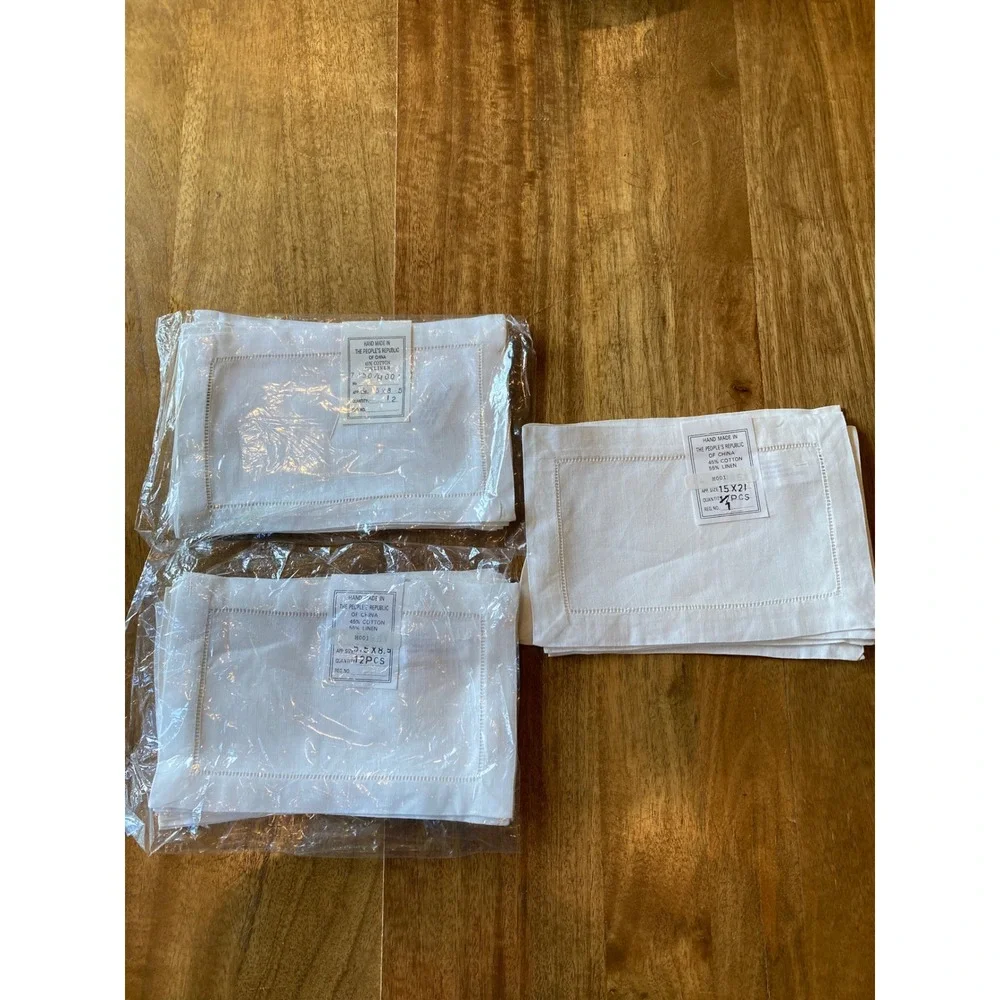 Peking Handcraft Oblong Cocktail Napkin Set 31 15x21‎ Linen Hemstitch Entertain